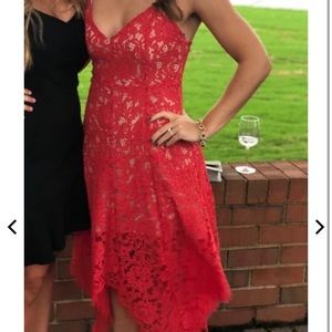 Lulus Red lace midi dress